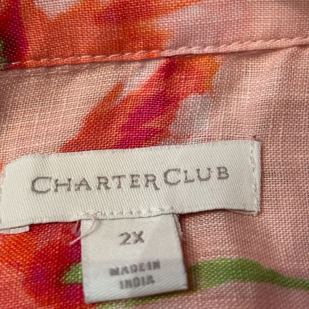 Charter Club Floral Print Linen Button Down Blouse - Picture 4 of 7